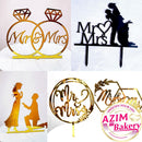 Mr & Mrs Cake Topper (1pc) Wedding Cake Topper | Ring Cake Topper | Mr & Mrs Ring Cake Topper by Azim Bakery