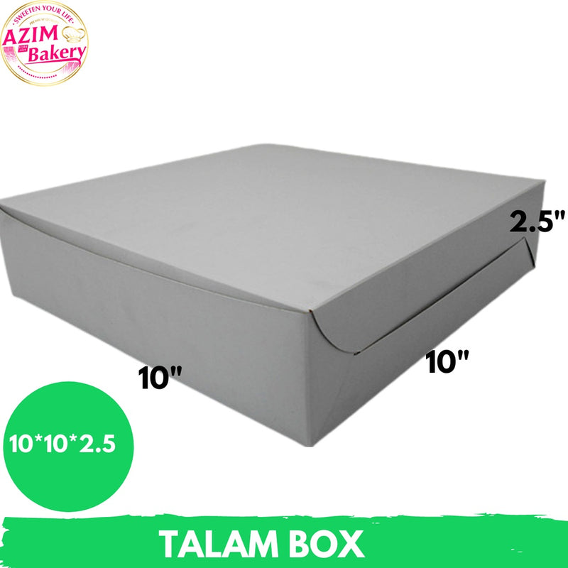 Talam Box 10X10X2.5 3Pcs Kotak Kuih Talam | Kotak Kuih Lapis | Kotak Kek Brownies | Talam Box No Window Plain White