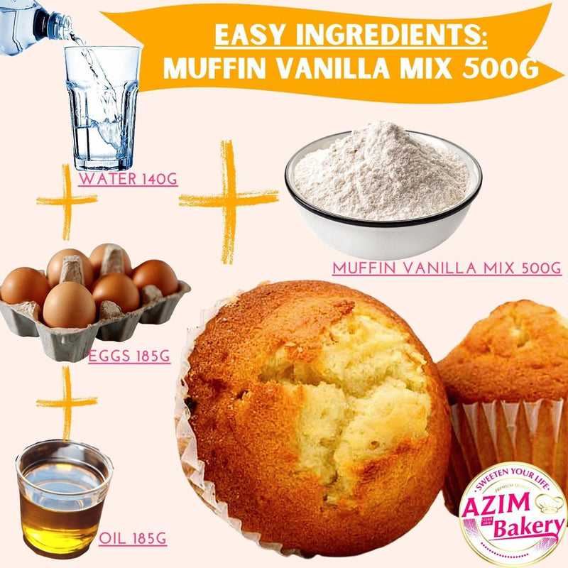 Muffin Vanilla Premix 500g | Tepung Segera Muffin | Tepung Segera Kek Vanilla | Chocolate Muffin Mix (Halal)