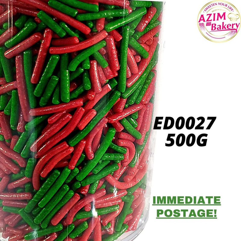 Christmas Colour Rice Sprinkles 500g, 1kg Green Red Colour Rice Sprinkles (Halal) by Azim Bakery