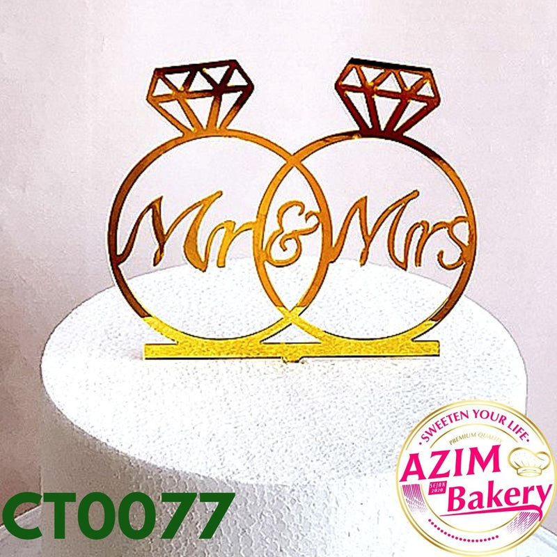 Mr & Mrs Cake Topper (1pc) Wedding Cake Topper | Ring Cake Topper | Mr & Mrs Ring Cake Topper by Azim Bakery