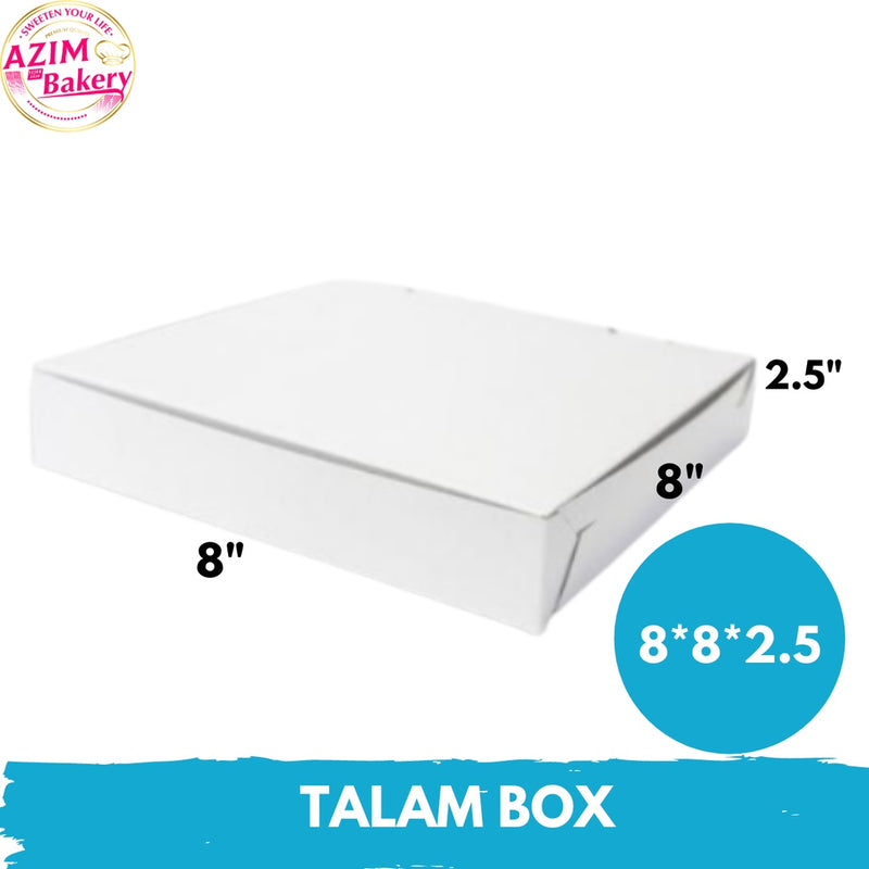 Talam Box 8X8X2.5 3Pcs Kotak Kuih Talam | Kotak Kuih Lapis | Kotak Kek Brownies | Talam Box No Window Plain White