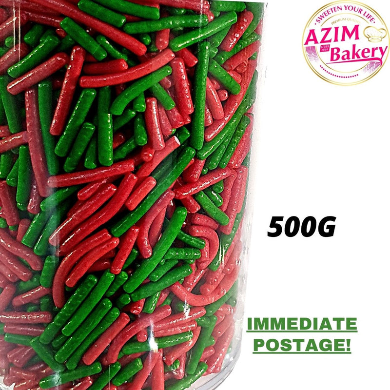 Christmas Colour Rice Sprinkles 500g, 1kg Green Red Colour Rice Sprinkles (Halal) by Azim Bakery