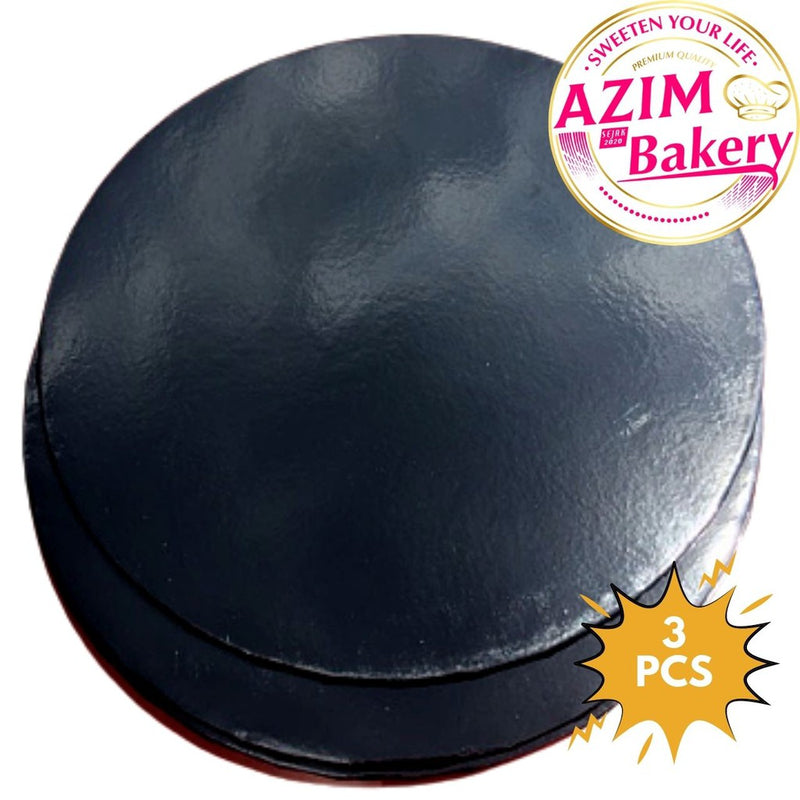Black Cake Board Round (3Pcs) 7" | Papan Kek Bulat Hitam | Pelapik Kek Bulat Hitam by Azim Bakery