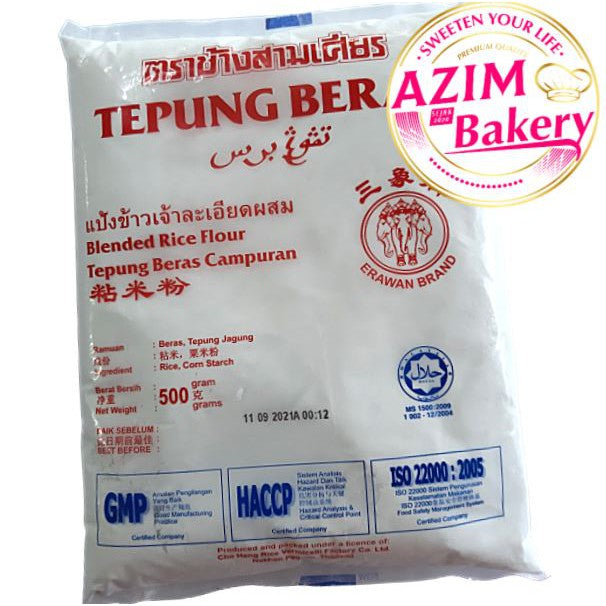 Tepung Beras Cap 3 Gajah 500g | Erawan Rice Flour (Halal) by Azim Bakery