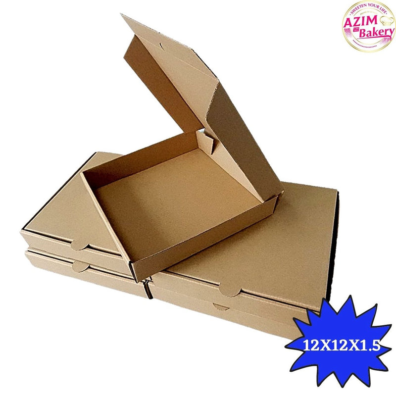 Brown Pizza Box Bf 12x12x1.5 (3pcs) Kotak Pizza Coklat | Kotak Pizza Koko | Pizza Box Brown by Azim Bakery