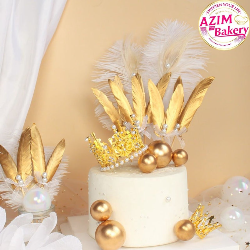 CAKE TOPPER FEATHER GOLD FEATHER CAKE TOPPER GOLD CAKE TOPPER KEK TOPPER BULU AYAM HAPPY BIRTHDAY TOPPER by AZIM BAKERY