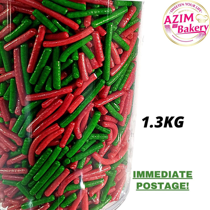 Christmas Colour Rice Sprinkles 500g, 1kg Green Red Colour Rice Sprinkles (Halal) by Azim Bakery