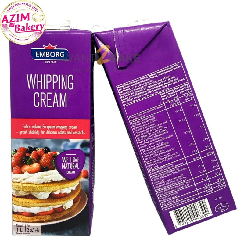 (NO COD,ONLY ONLINE PAYMENT)Emborg Whipping Cream 200Ml | 1L Dairy Whipping Cream Emborg (Halal) by Azim Bakery