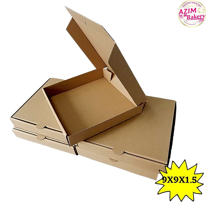 Brown Pizza Box Bf 9X9X1.5 (3Pcs) Kotak Pizza Coklat | Kotak Pizza Koko | Pizza Box Brown by Azim Bakery
