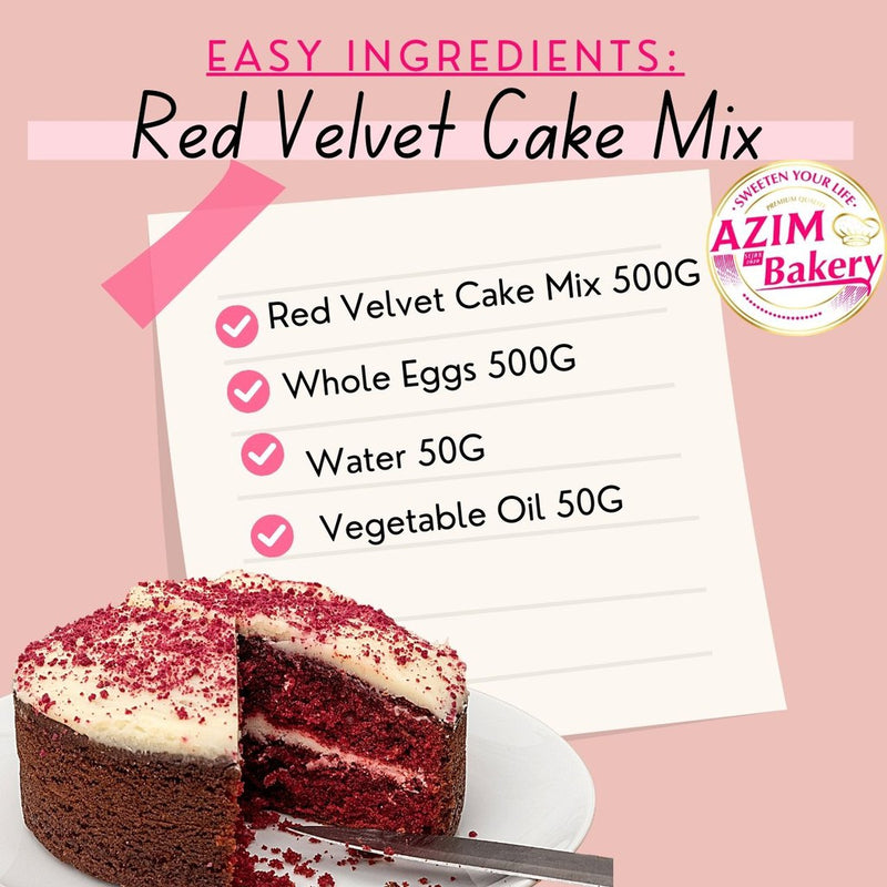 Red Velvet Cake Premix 500g | Tepung Segera Kek Red Velvet | Red Velvet Mix Flour (Halal) by Azim Bakery