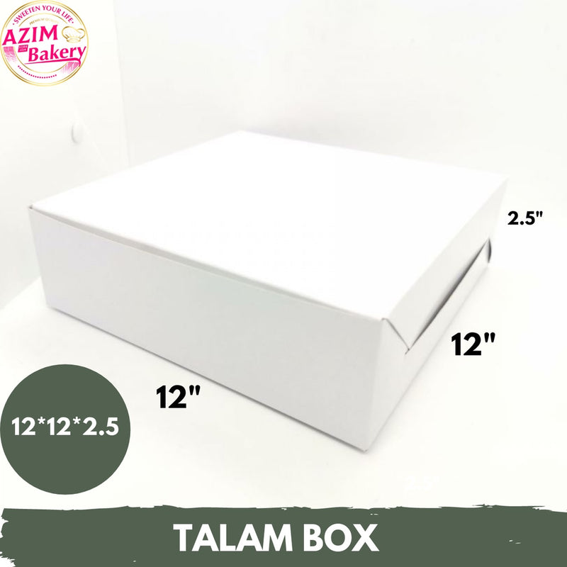Talam Box 12X12X2.5 3Pcs Kotak Kuih Talam | Kotak Kuih Lapis | Kotak Kek Brownies | Talam Box No Window Plain White