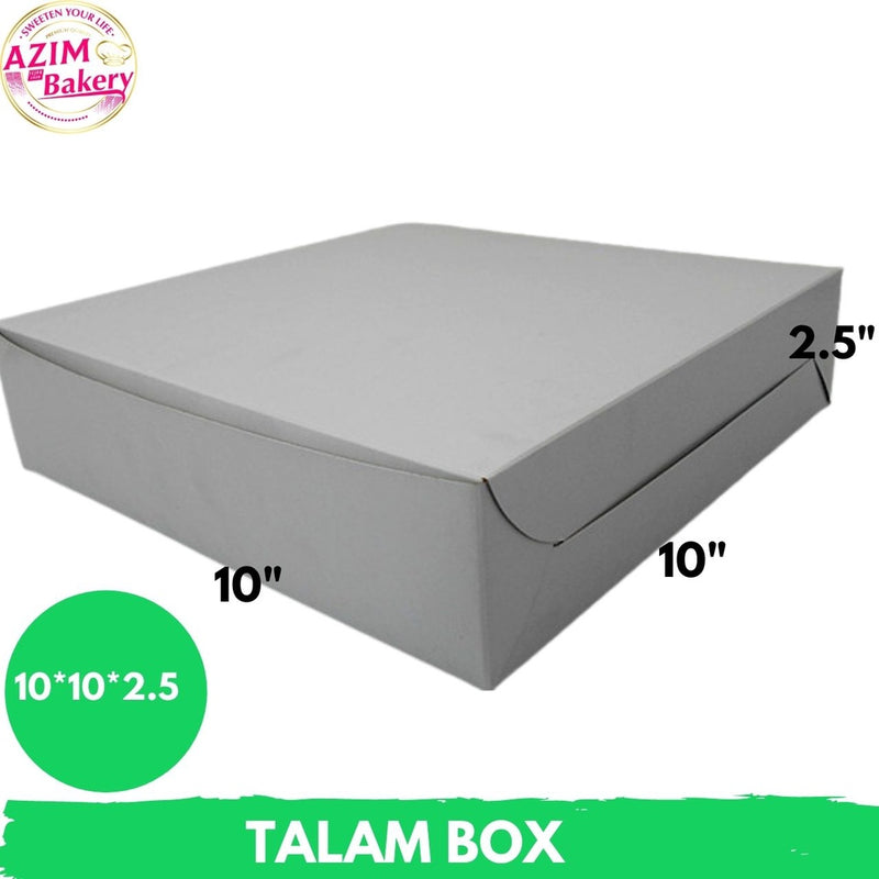 Talam Box 10X10X2.5 3Pcs Kotak Kuih Talam | Kotak Kuih Lapis | Kotak Kek Brownies | Talam Box No Window Plain White