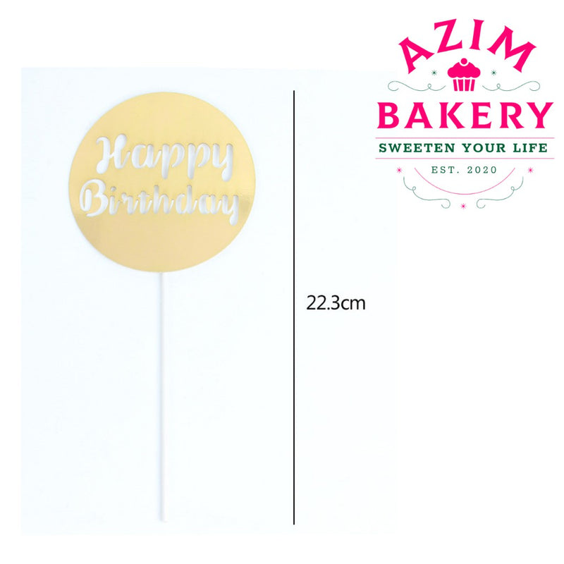 Happy Birthday Cake Topper / Round Gold & Round Black by Azim Bakery