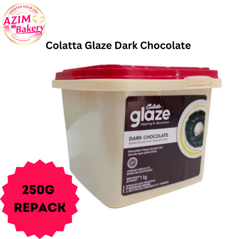 Colatta Glaze Dark Chocolate 1kg,500G,250G | Topping Donat | Dark Coklat Filling | Liquid choco (Halal) by Azim Bakery