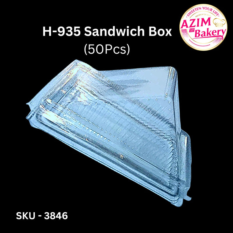 Sandwich Box with Lock [ 50 pcs± ] H-935 Bakery Disposable Plastic Tray Clear Food Box | By Azim Bakery