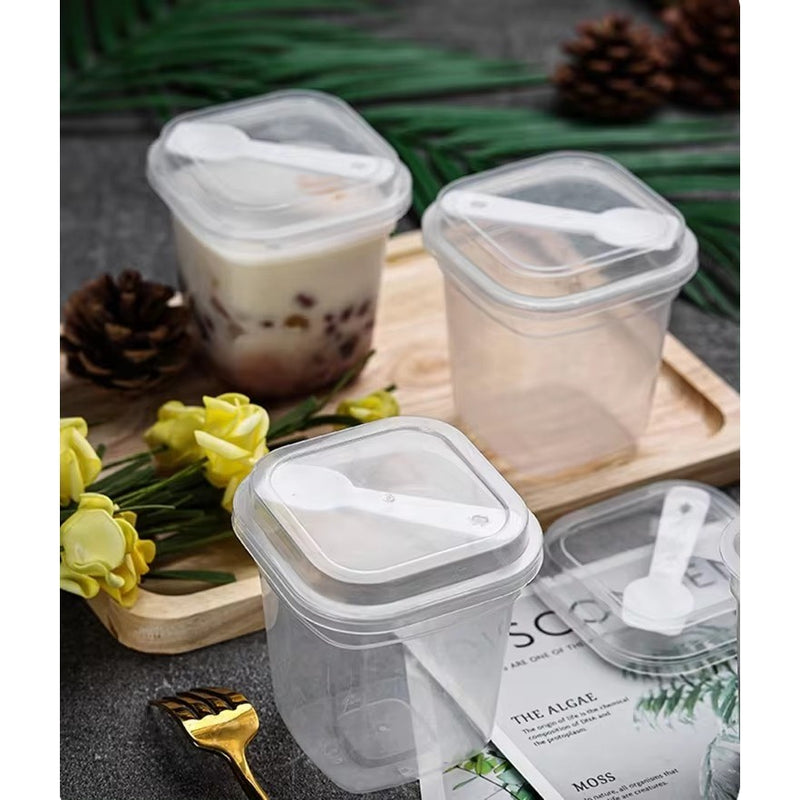 Square Dessert Cup CH 118+ Spoon+Dome Lid (10pcs) | Mousse Cup | Ice Cream Cup | Bekas Ais Krim by Azim Bakery