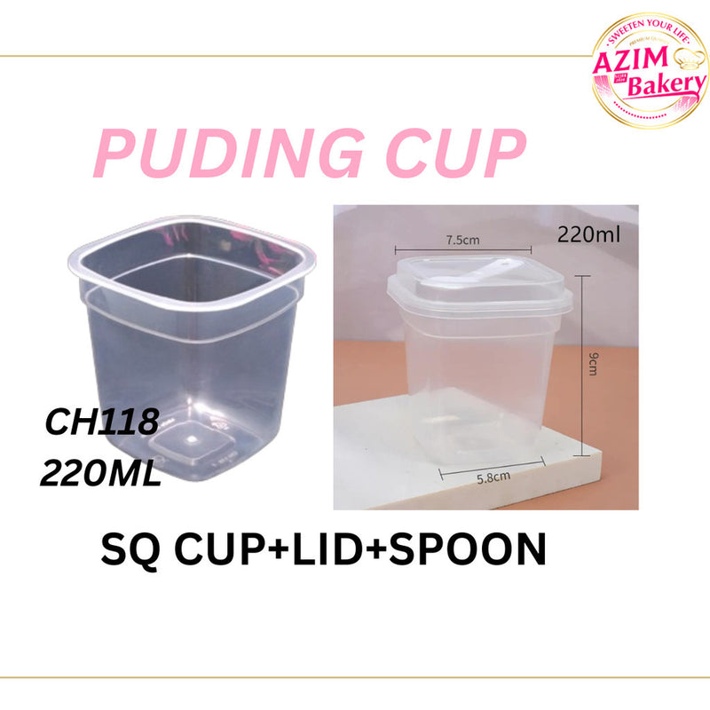 Square Dessert Cup CH 118+ Spoon+Dome Lid (10pcs) | Mousse Cup | Ice Cream Cup | Bekas Ais Krim by Azim Bakery