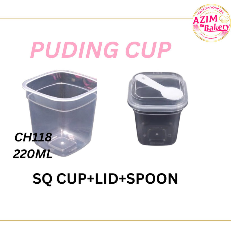 Square Dessert Cup CH 118+ Spoon+Dome Lid (10pcs) | Mousse Cup | Ice Cream Cup | Bekas Ais Krim by Azim Bakery