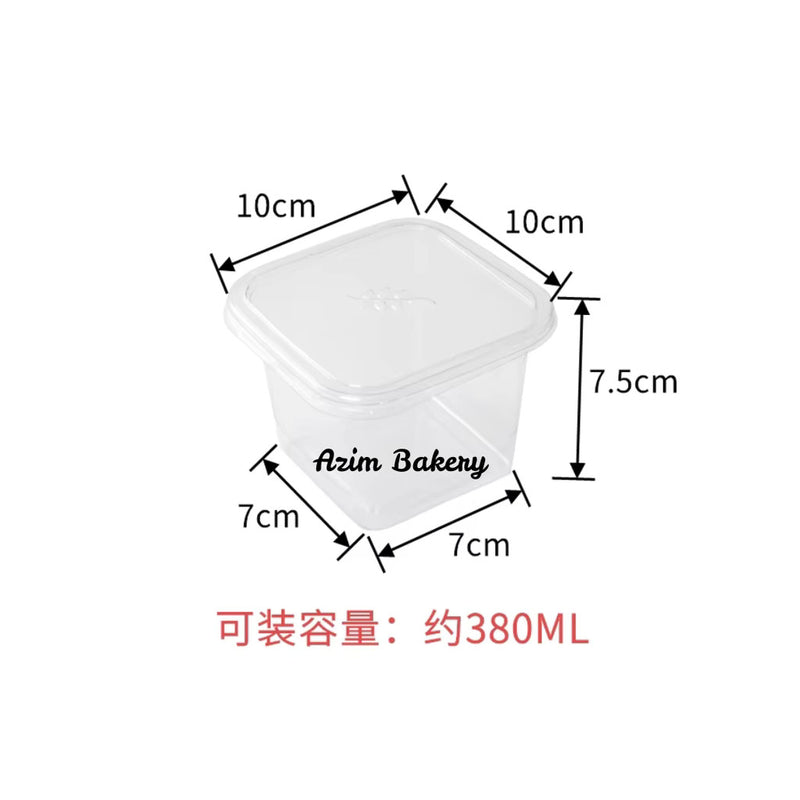 12oz /380ml  Transparent PET Plastic Mousse Tiramisu Pudding Cup Square Clear Plastic Cake Packaging Box By Azim Bakery