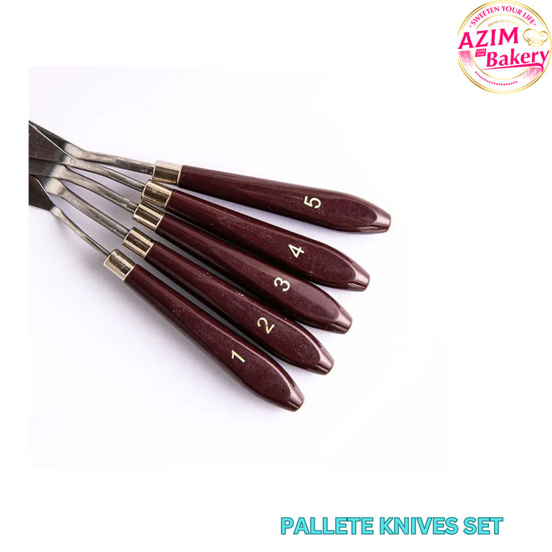 Palette Knives Set 5pcs Icing Buttercream Frosting Wooden Handle Spatula Stainless Steel Cake Icing Knife By Azim Bakery