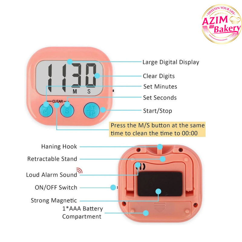 ( RANDOM COLOUR) Kitchen Timer Electronic Magnetic Digital Cooking Stopwatch Coutdown Loud Alarm With Stand Clock