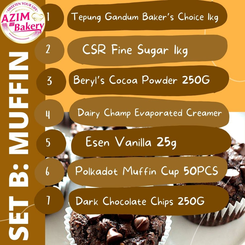 Set Lengkap Muffin Coklat Beryl’s Combo Set Muffin Serbuk Koko Coklat Cip