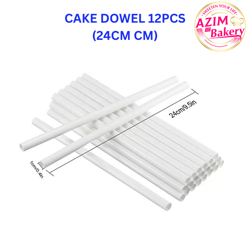 12Pcs Cake Dowels | White Plastic Cake Support Rods | Round Dowels | Straws Reusable | By AZIM BAKERY