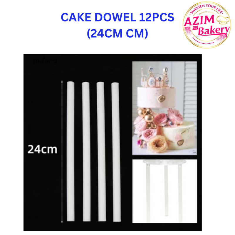12Pcs Cake Dowels | White Plastic Cake Support Rods | Round Dowels | Straws Reusable | By AZIM BAKERY