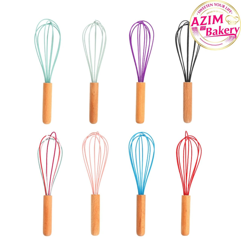 Silicone Egg Whisk With Wooden Handle (Random Color)