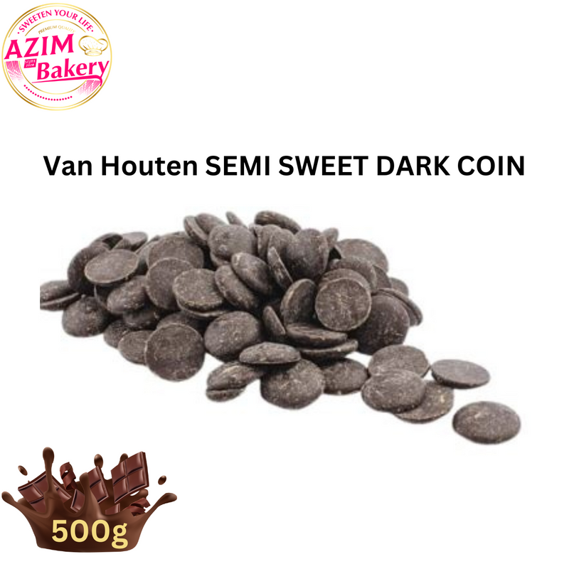 Van Houten Semi sweet Dark  Coin 1kg, 500g,250g | Dark Coin Chocolate | Coklat Hitam (Halal) by Azim Bakery